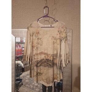 Origami Small Blouse Roses Tan Boho Style